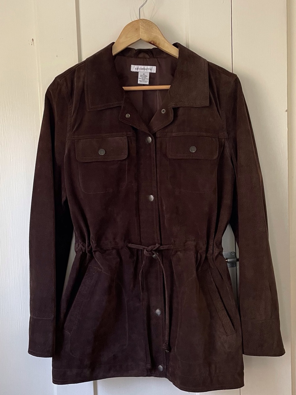 Vintage Liz Claiborne Brown Suede Leather Utility Jacket Cinch Waist Medium M